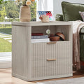 LEYAOYAO Fluted Nightstand with Charging Station, 23" Wide 2 Drawers Night Stand,LightGrey End Table with Open Storage,Farmhouse Bed Side Tables, Wood Dresser for Bedroom, Living Room, Closet