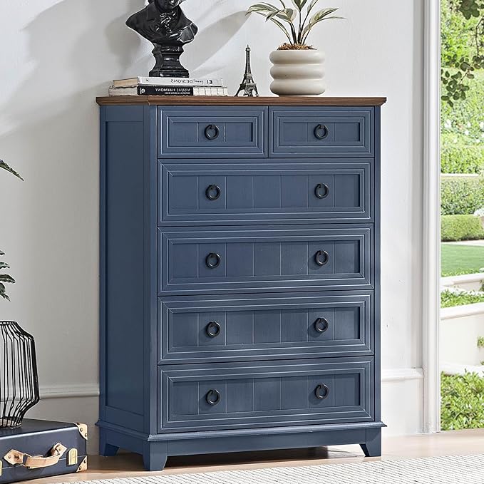 Farmhouse 6 Drawer Dresser for Bedroom, 41" Tall Small Dressers & Chest of Drawers, Rustic Wood Dresser with Metal Handle, Storage Organizer Closet for Living Room, Hallway, Entryway