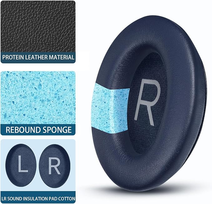 Headphones Replacement Ear Pads, Protein Leather earpad Cushions for Bose QuietComfort 45（QC45） Headphones, Softer Memory Foam - Navy Blue