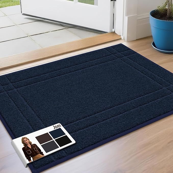 JSEI Entryway Rugs Doormat 20"x32", Non-Slip Dirt Trapper Door Mats Indoor, Washable Absorbent and Stain Resist Welcome Floor Mat for Front Door, Dog Door Mat, Muddy Wet Shoes & Paws, Navy Blue