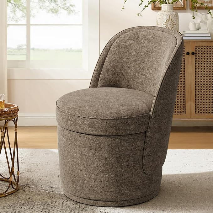 Swivel Accent Chair, 360° Swivel Chair with Hidden Storage, Vanity Chairs, Modern Small Barrel Swivel Armchair for Living Room/Bedroom, Brown