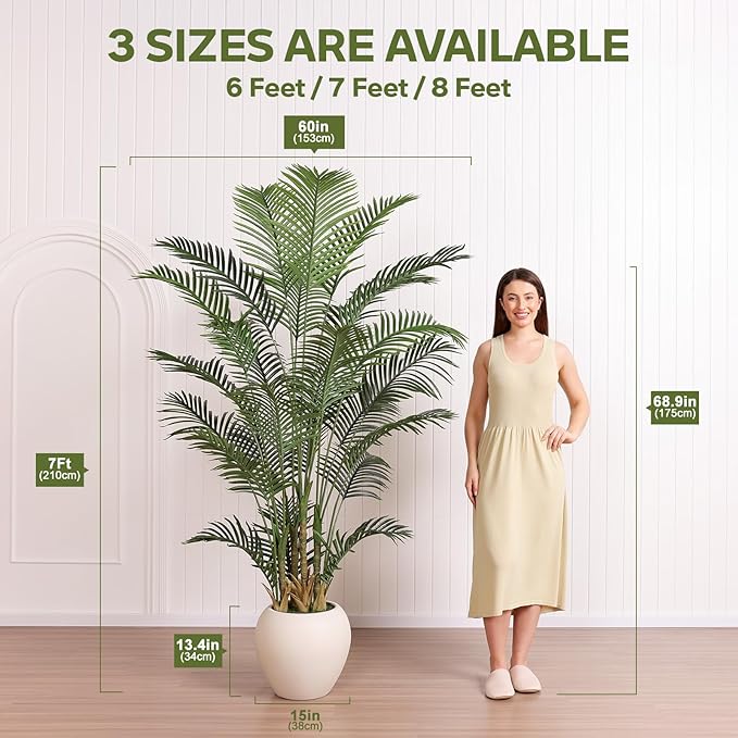 Artificial Palm Tree Plant - 7FT Tall Fake Tree with Realistic Look & UV Protection - Large Indoor Outdoor Faux Floor Plant for Home Office Decor