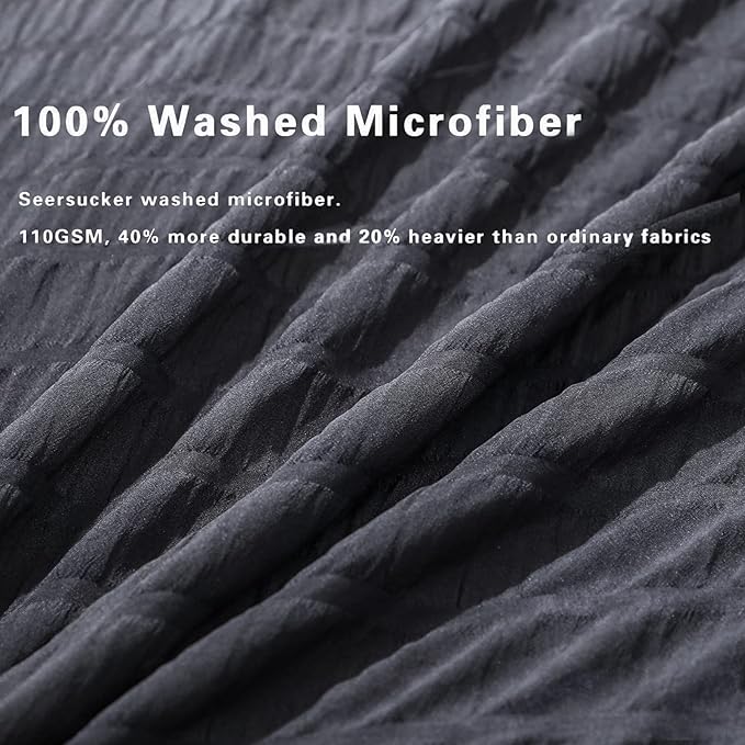 AveLom Seersucker Duvet Cover Set King Size (104 x 90 inches), 3 Pieces (1 Duvet Cover + 2 Pillow Cases), Black Ultra Soft Washed Microfiber, Textured Duvet Cover with Zipper Closure, Corner Ties