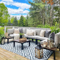 Sophia & William 6 Pieces Patio Furniture Set, Outdoor Metal Sectional Sofa, Patio Conversation Set-2 x Single Sofa with Side Table,1 x Loveseat,2 x Single Couch,1 x Tea Table(Beige Grey)