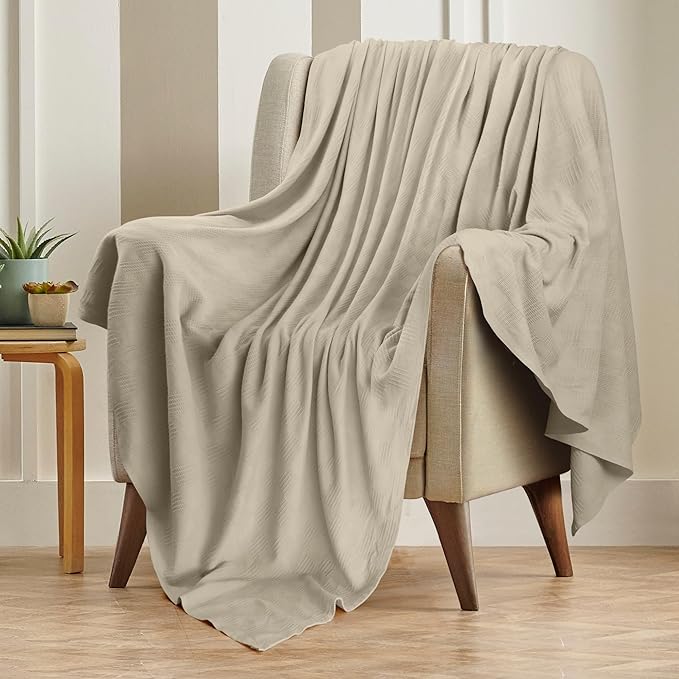 Utopia Bedding Khaki 100% Cotton Blanket [King Size - 90x108 Inch] 350GSM Lightweight, Soft and Breathable Thermal Blanket for All Seasons