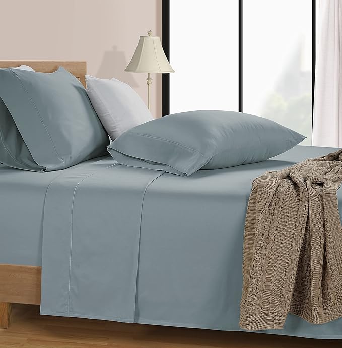 LANE LINEN 600 Thread Count 100% Cotton Sheets Twin XL Size - Machine wash Fully Elasticized Twin XL Size Sheets Set, Soft & Comfy Sateen Weave Bedding Sheets & Pillowcases Sets - French Blue