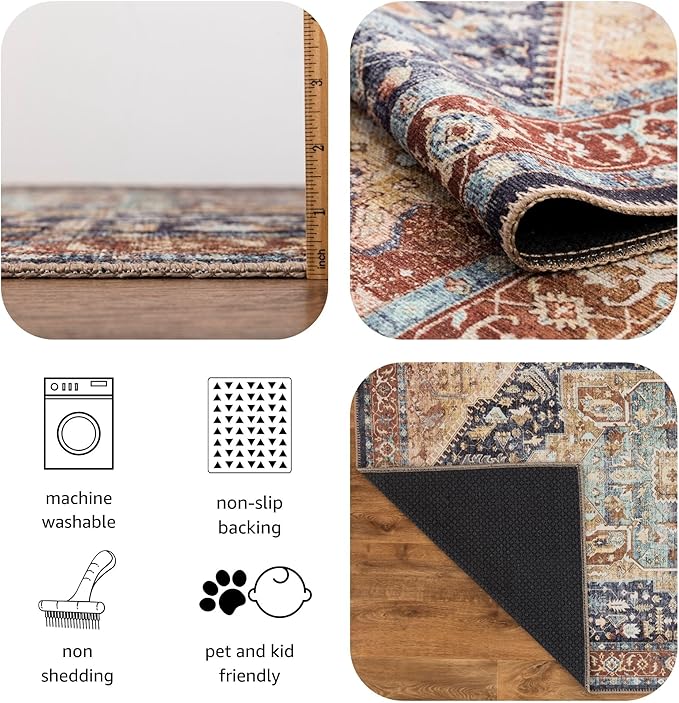 Keen Home Design 4x6 Rug - Machine Washable Area Rug with Non-Slip Backing, Ideal for Living Room, Dining Room, Bedroom - Vintage, Easy Clean, Durable, Low Pile Rug - (4' x 6')