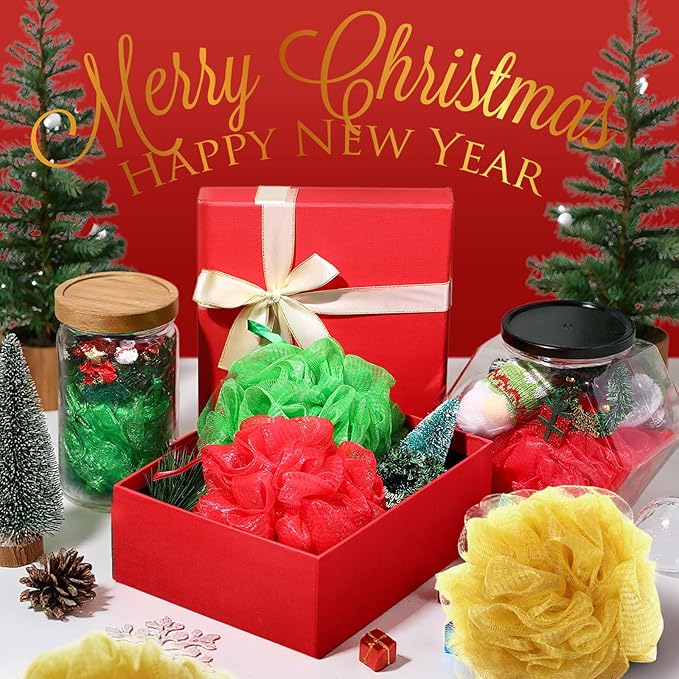 12 Pcs Thanksgiving Bath Loofah Sponge Orange Harvest Loofah Exfoliating Body Scrubber Shower Sponge 50g Mesh Shower Pouf Balls Gift Set for Women Men Bathing Accessories(Red,Green,Gold)