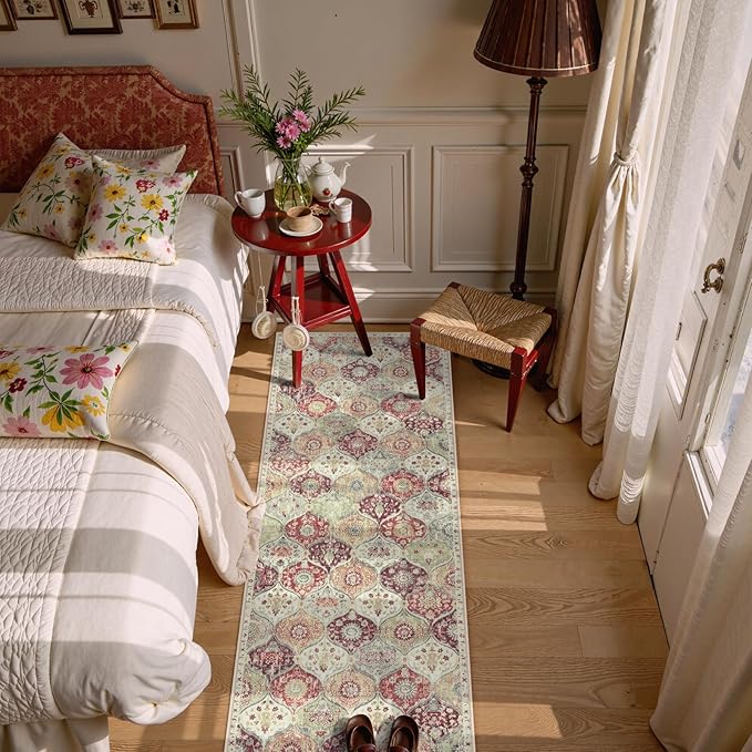 Lahome Moroccan Trellis Hallway Runner Rug, 2x6 Kitchen Runner Rugs Non Skid Washable, Vintage Laundry Room Rug Ultra-Thin Long Carpet for Bathroom Bedroom Entryway, Orange/Terracotta