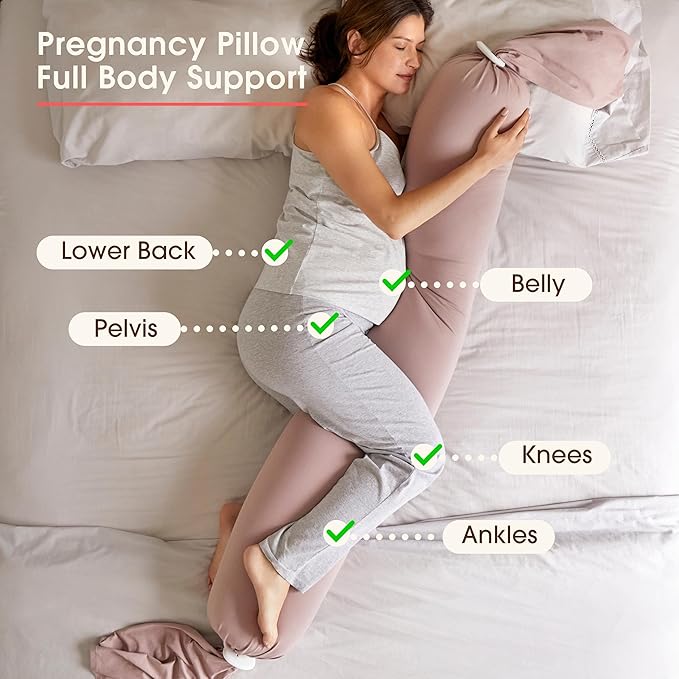 bbhugme Adjustable Pregnancy Pillow with Dusty Pink Cover & Extra Stone Cover - Full Body Support for Pregnant Women