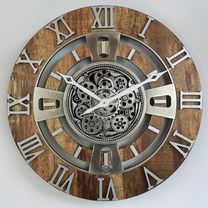 The Gears Clock Real Moving Gear Wall Clock England Line (Vintage Brown, 24 inches (60 cm))