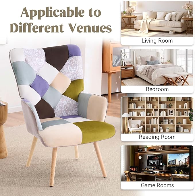 Joysoul Living Room Accent Chair Modern High Back Arm Chair, Houndstooth Pattern Bohemian Style Chairs for Bedroom Waiting Room