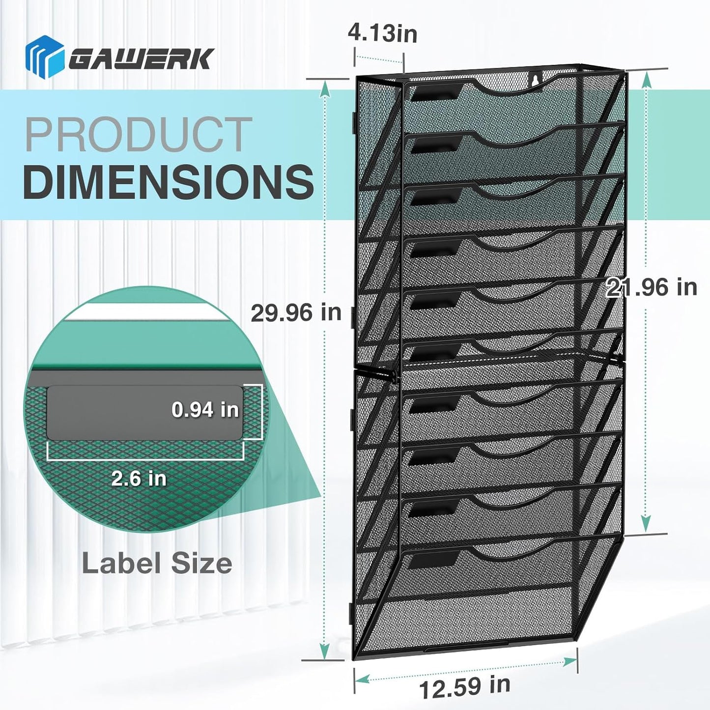 10-Tier Wall File Organizer Hanging Wall File Holder Wall Mount Paper Folder Organize, Mesh Magazine Document Mail Organizer Wall Organizer for Office School Home, Black