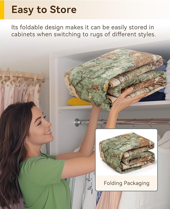 Area Rugs 3'x7' Washable Non-Slip, Floral Vintage Distress Print Pattern Medallion Carpet for Living Room Bedroom Dining Room, Brick Red Rust Neutral Brown Burnt Orange Green