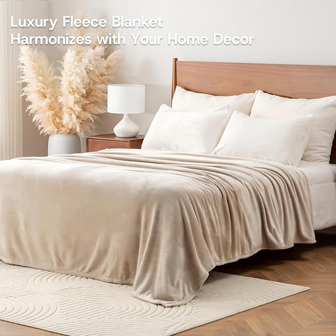 Luxury Fleece Warm Blanket, Soft Lightweight Velvety Plush Blanket for Sofa and Bed, Cozy Comfy for All Seasons(Grain, 90×90 Inches)