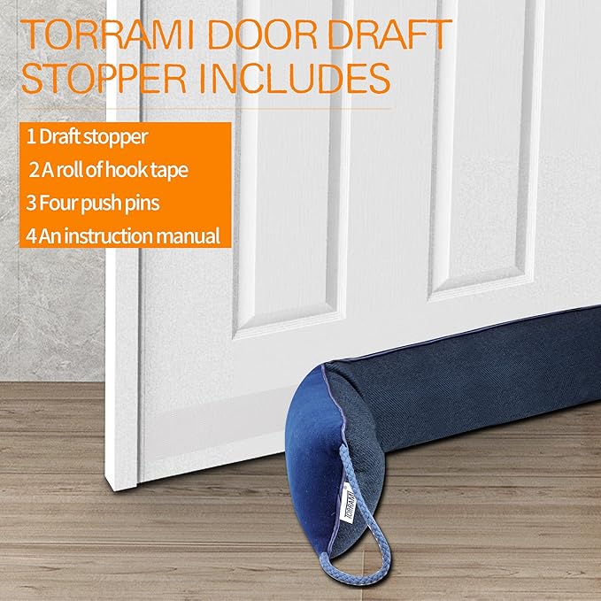TORRAMI 32" Door Draft Stopper Under Bottom Insulation Noise Air Stopper 2.0LB,Draft Stopper Guard Seal for Doors and Windows - Dark Blue