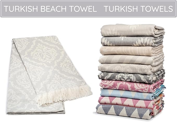 Premium Turkish Beach Towel (35”x 67”) – Lightweight, Quick Dry Beach Towel, Sand-Free, 100% Cotton – Ren Grey Color