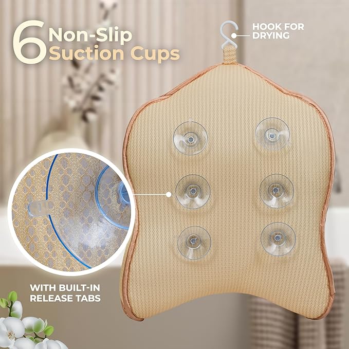 Ava Zen Extra Large Bath Pillow, Bath Pillow for Tub Neck and Back Support, Luxury Spa Set, Bathtub Pillow with 6 Non-Slip Suction Cups