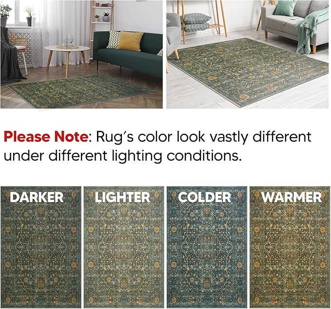 Keen Home Design 10x14 Rug - Machine Washable Area Rug with Non-Slip Backing, Ideal for Living Room, Dining Room, Bedroom - Vintage, Easy Clean, Durable, Low Pile Rug - (9'7" x 14')
