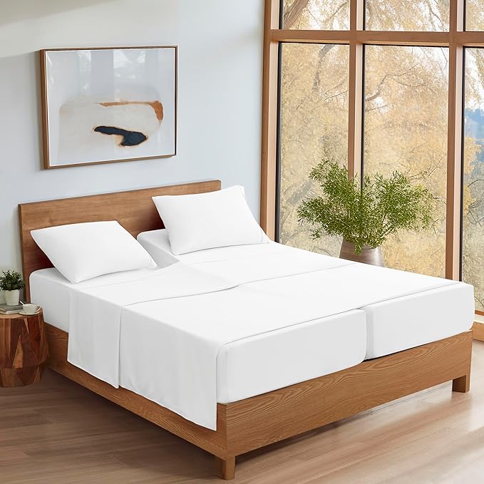UGG Split King Sheet Set 5-Piece Luxury Cooling Sheets Deep Pockets Premium Bedding with 2 Shams Hypoallergenic Machine Washable Soft Lightweight Bed Set for Adjustable Bed, Split King, White (Hedi)
