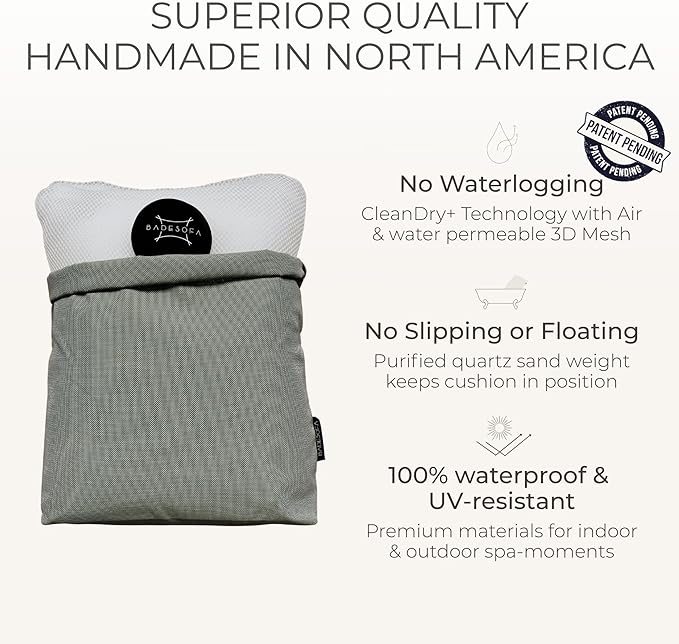 BADESOFA® Luxury Bath Pillows for Tub Full Body Set - 3-Piece Bath Pillow Set with Premium Materials & CleanDry+ - Bathtub Pillows for Head and Neck Support - Tub Pillow for Bathtub in Beige