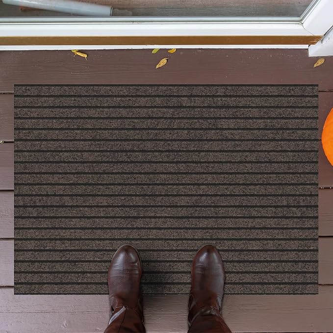 Ottomanson Mud Mat 2' x 2'7" Entryway Rug - Non-Slip Scraper Doormat for Muddy Paws, Dirt Trapping Indoor/Outdoor Mat for High-Traffic Areas, Kitchen, Garage, Patio, Brown