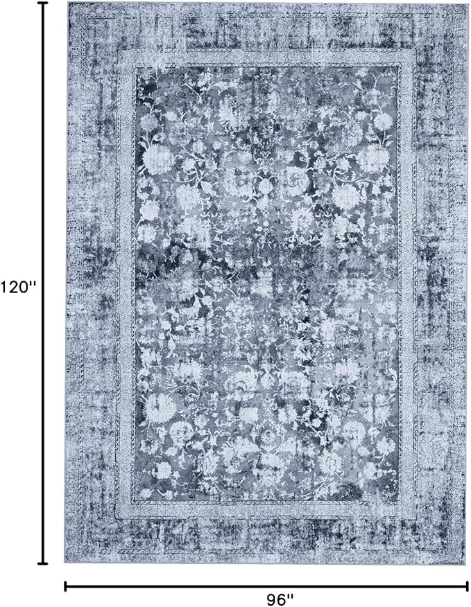 Area Rug 8×10, Large Vintage Boho Rug,Ultra-Soft Low Pile, Washable, Non Slip,Stain Resistant, Printed Carpet for Living Room Bedrooms Playroom Office Kitchen, Stone/Blue