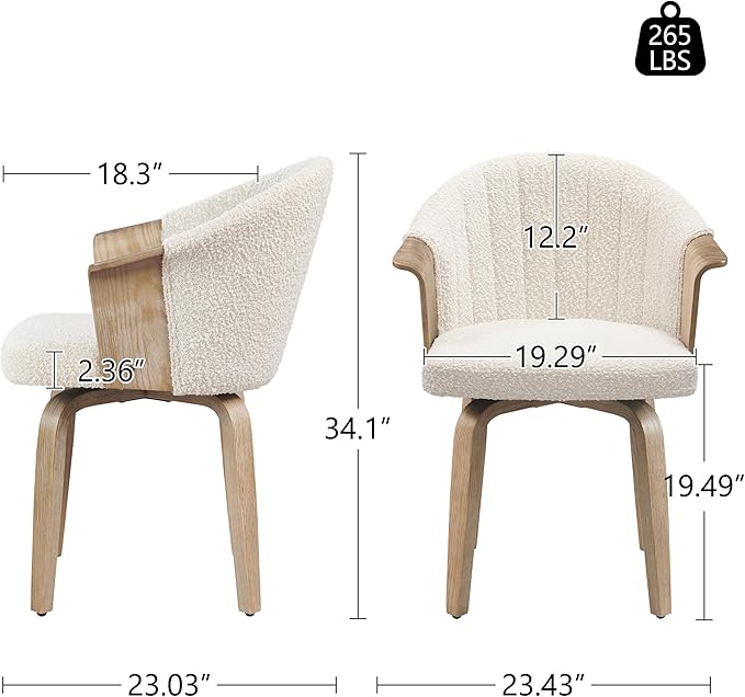 Art Leon Swivel Dining Chairs - Mid Century Modern Boucle Fabric Upholstered Kitchen Dining Room Chairs, Accent Desk Chairs with Wood Legs, Set of 2, Off White/Natural Oak