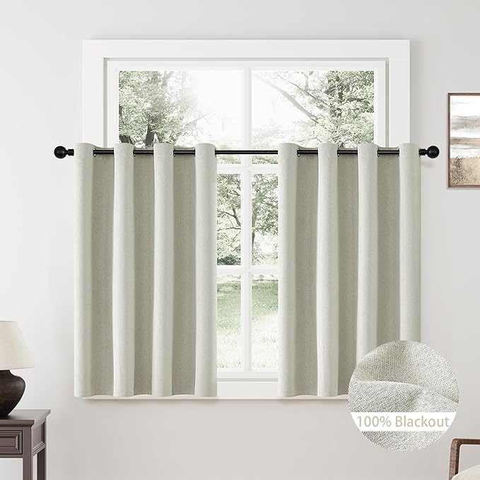 ChrisDowa 100% Blackout Greyish Beige Solid Curtains 54 Inches Long 2 Panels for Bedroom Living Room,Farmhouse Room Darkening Thermal Insulated Soundproof Grommet Top Window Treatment Drapes,52x54