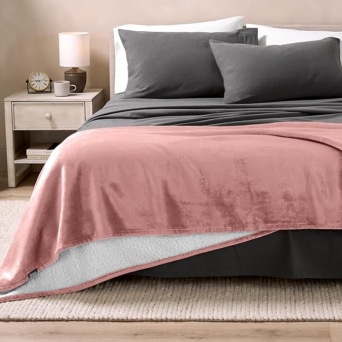 Bare Home Sherpa Fleece Blanket - Twin/Twin Extra Long - Blanket for Bed, Sofa, and Couch - Warm & Lightweight - Fluffy & Soft - Reversible (Twin/Twin XL, Old Rose)