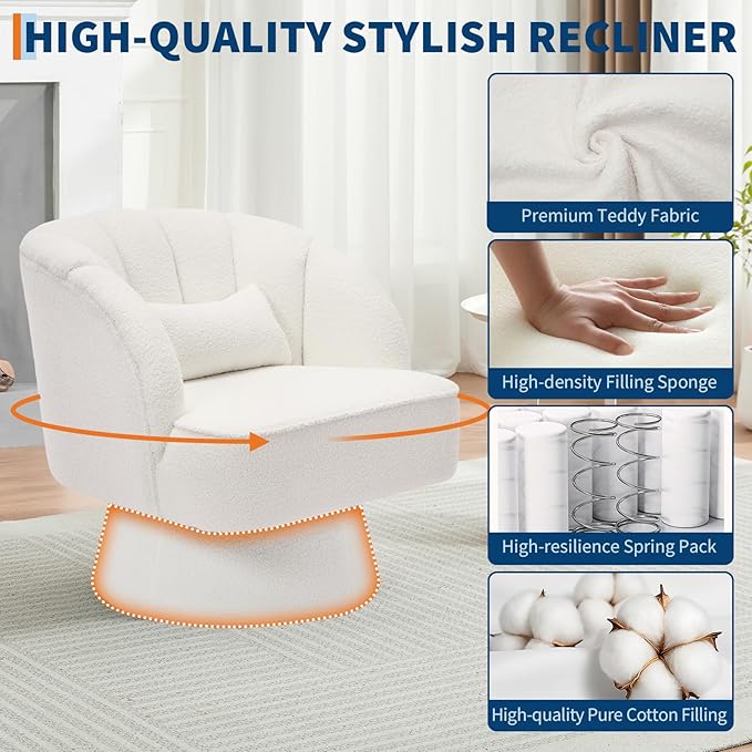 GarveeHome Modern Swivel Barrel Accent Chair, 360 Degree Velvet Upholstered Armchair with Striped Backrest & Plush Padding, Comfy Round Lounge Chair for Living Room, Bedroom, Reading Nook, Beige 2 PCS
