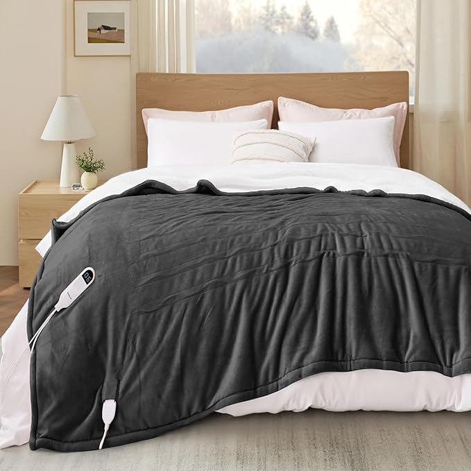Bedsure Electric Blanket Full Size - Soft Flannel Heated Blanket, Fast Heating with 10 Time Settings & 6 Heat Settings, Warm Gift for Grandma (72x84 inches, Dark Grey)