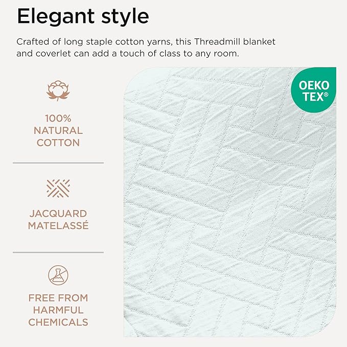 Threadmill Luxury Cotton Blankets for Twin Size Bed | All-Season 100% Cotton Twin Blanket for Bed | Criss Cross Jacquard Lightweight, Soft & Cozy Coverlet, 350GSM, 68 x 90 inches | Light Blue