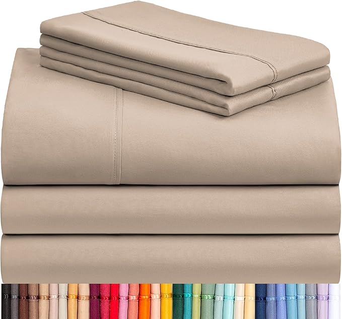 LuxClub 5 PC Split King Sheet Set, Deep Pockets Wrinkle Free Cooling Bed Sheets Hotel Bedding for Women, Men, Includes 2 Fitted Sheet, 1 Flat Sheet and 2 PillowcasesSoft Light Khaki