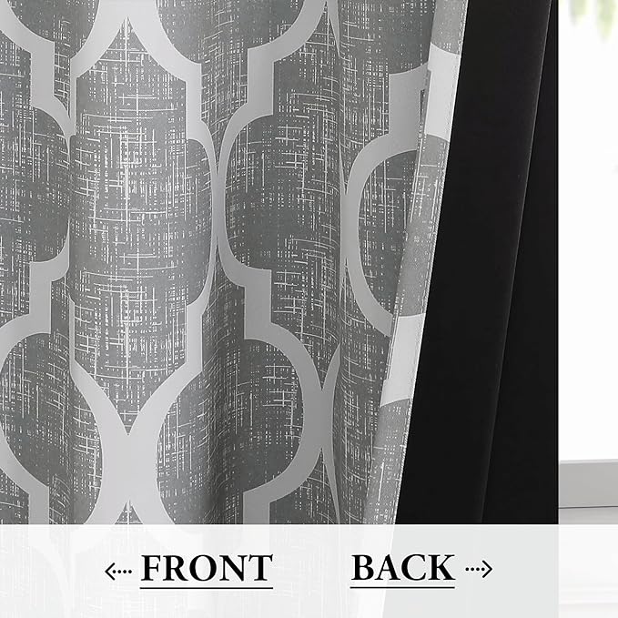 Beauoop Lattice Blackout Window Valance Curtain Panels Thermal Insulated Noise Reduction Drapes for Kitchen Cafe Living Room Quatrefoil Window Treatment Sets Rod Pocket, 50W x 18L, Gray, 1 Panel