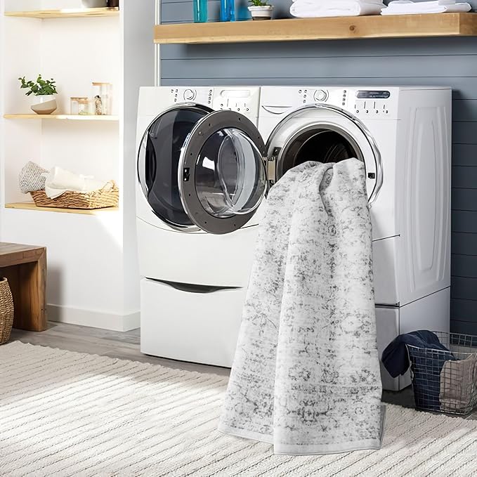 6x9 Area Rug, Ultra-Soft Washable Rug for Living Room, Dinner Room, Bedroom, Non-Slip Vintage Floral Rug, Indoor Carpet Large Area Rug, Grey