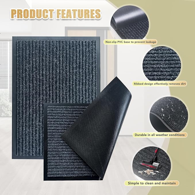 Front Door Mat,4'x8'Indoor Outdoor Door Mat,Heavy Duty Durable Welcome,Commercial Floor Mats Inside Outside Entrance, Waterproof All-Season, All-Weather Non Slip Backing Doormat for Entryway,Black