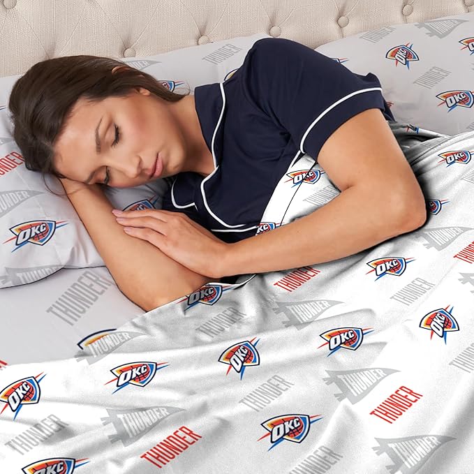 Northwest Officially Licensed Oklahoma City Thunder NBA Twin Size Sheet Set – Soft Team Logo Bedding for Dorms, Bedrooms, Fan Caves & Game Day Style