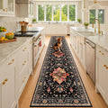 Area Rugs 2'x10' Washable Non-Slip, Floral Vintage Distress Print Pattern Medallion Carpet for Living Room Bedroom Dining Room, Black Colorful Floral Dark Tan