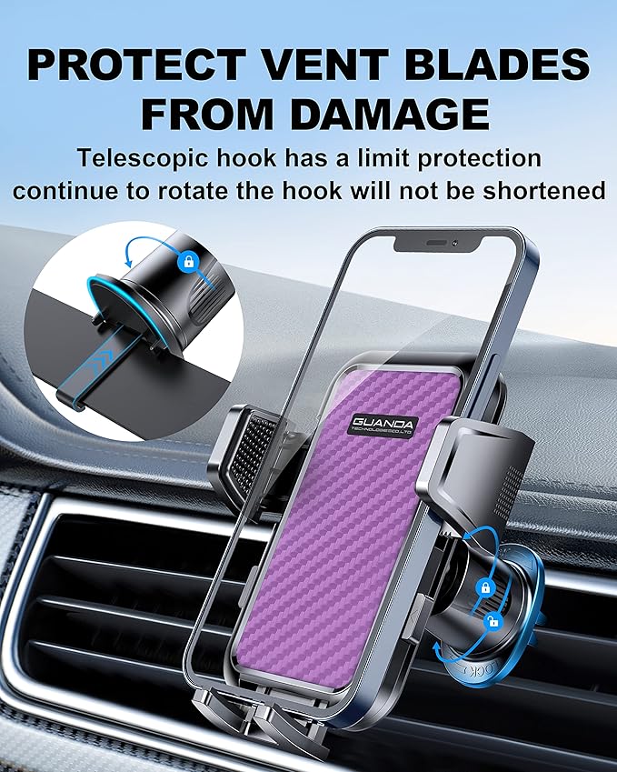 Car Phone Holder Mount for Air Vent, [Never Shake Hook Clip] 360° Adjustable Vent Clip, Compatible with Big Phones,Thick Cases, Phone Holders for Your Car–Fits iPhone, Samsung and Android