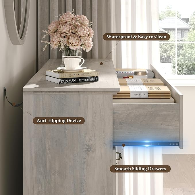 Farmhouse 8 Drawers Dresser for Bedroom, 54" Wide Modern Chest of Drawers with Deep Drawers & Bar Handles, Rustic Wood Dresser TV Stand, Wooden Closet Storage Organizer for Living Room, Hallway, Grey