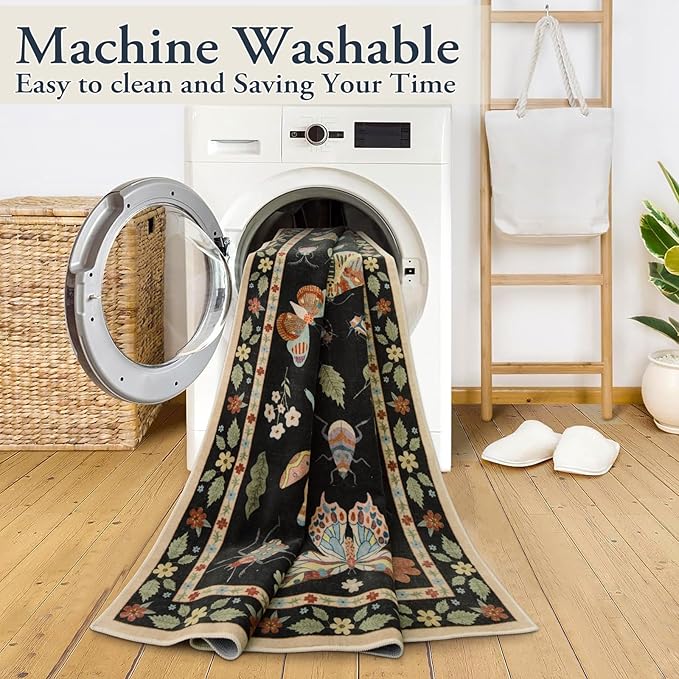 Lahome Insect Washable Round Area Rug, Soft Round Rugs 6ft Ultra-Thin Non-Slip, Boho Large Circle Carpet for Bedroom Living Room Kitchen Nursery, Black