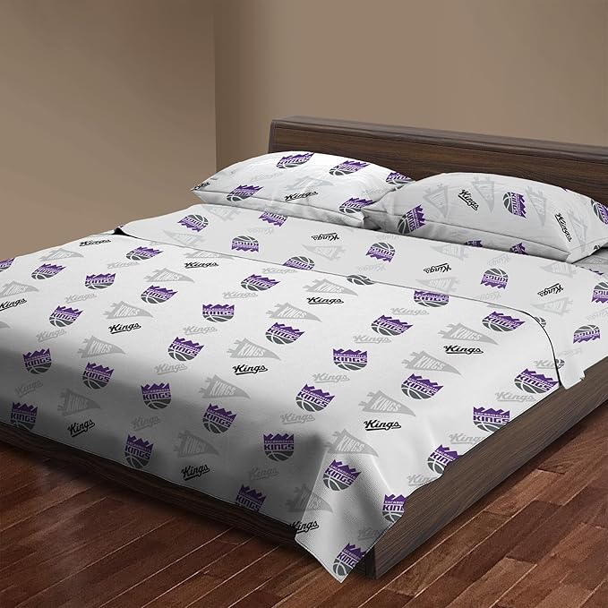 Northwest Officially Licensed Sacramento Kings NBA Queen Size Sheet Set – Soft Team Logo Bedding for Dorms, Bedrooms, Fan Caves & Game Day Style