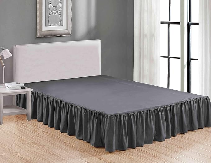 Sheets & Beyond Wrap Around Solid Microfiber Luxury Hotel Quality Fabric Bedroom Gathered Ruffled Bedding Bed Skirt 14 Inch Drop (King, Charcoal)