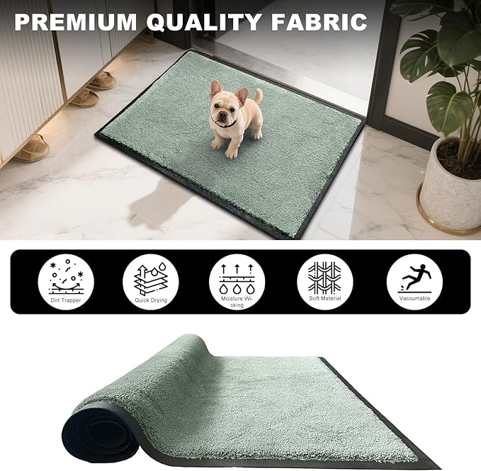 Mibao Dirt Trapper Door Mat for Indoor Outdoor, Waterproof All-Season, All-Weather Doormat, Heavy Duty Non-Slip Entrance Rug, Low Profile Absorbent Entrance Mat Carpet, 48" x 36", Green