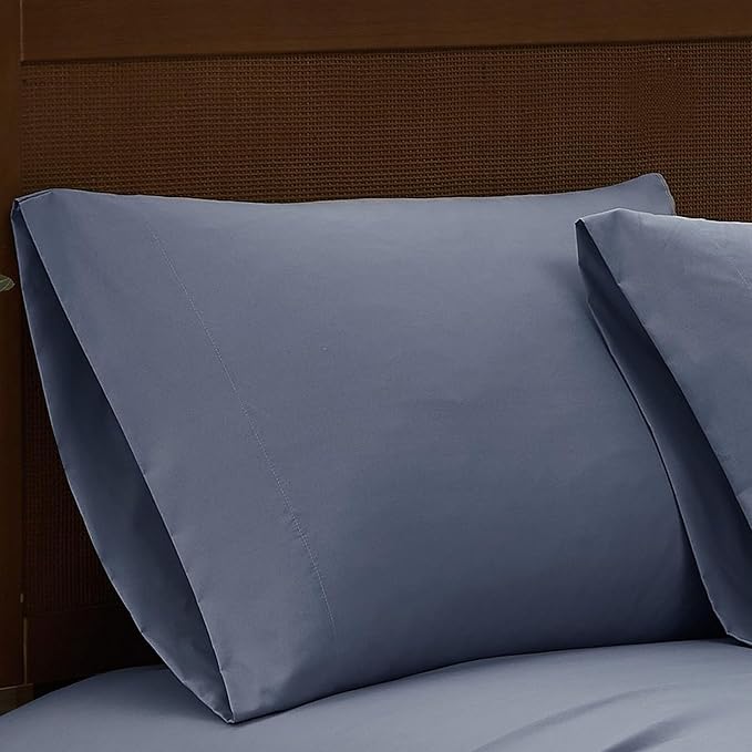 London Fog Garment Washed Solid Sheet Set Blue Microfiber 4-Piece King Sheet Set, Solid Themed, Deep Pocket, Adult and Teen, Oeko-TEX Certified