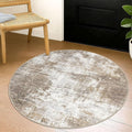 IOHOUZE Round Area Rug 3 Ft Circle Entryway Rugs Round Washable Door Mat Indoor Entrance, Non Slip Circle Front Door Rug, Printed Abstract Faux Wool Floor Carpet for Foyer Porch Sink, Beige Brown
