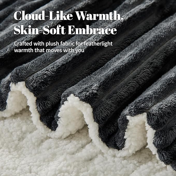 Electric Heated Blanket Twin Size - 62"x84" Fast Heating Bed Blankets with 6 Heating Levels & 10 Hours Auto Off, Soft Ribbed Flannel Sherpa, Over-Heated Protection ETL, Dark Gray
