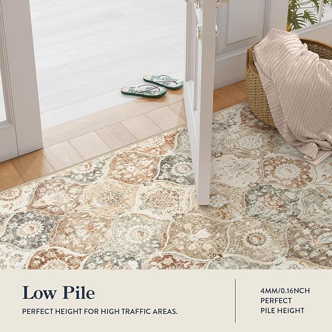 Lahome Moroccan Trellis Hallway Runner Rug, 2x6 Kitchen Runner Rugs Non Skid Washable, Vintage Laundry Room Rug Ultra-Thin Long Carpet for Bathroom Bedroom Entryway, Khaki