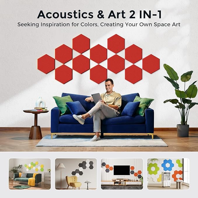Self-Adhesive Acoustic Panels [390 lbs/yd³ Ultra-High Density], 2nd Generation Sound Absorbing Panel, Professional Level Sound Panel, Polyester Soundproof Foam [Size L, Red]